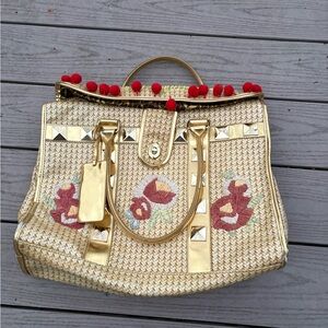 RARE Gold and Red Embroidered Betseyville Oversized Bag